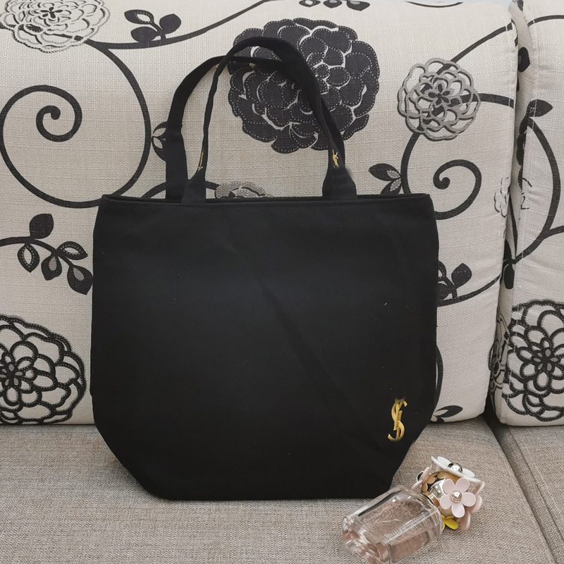 thumbnail for Carry shopping bag black canvas bag light luxury ladies shoulder bag thick double layer practical outing shoulder bag