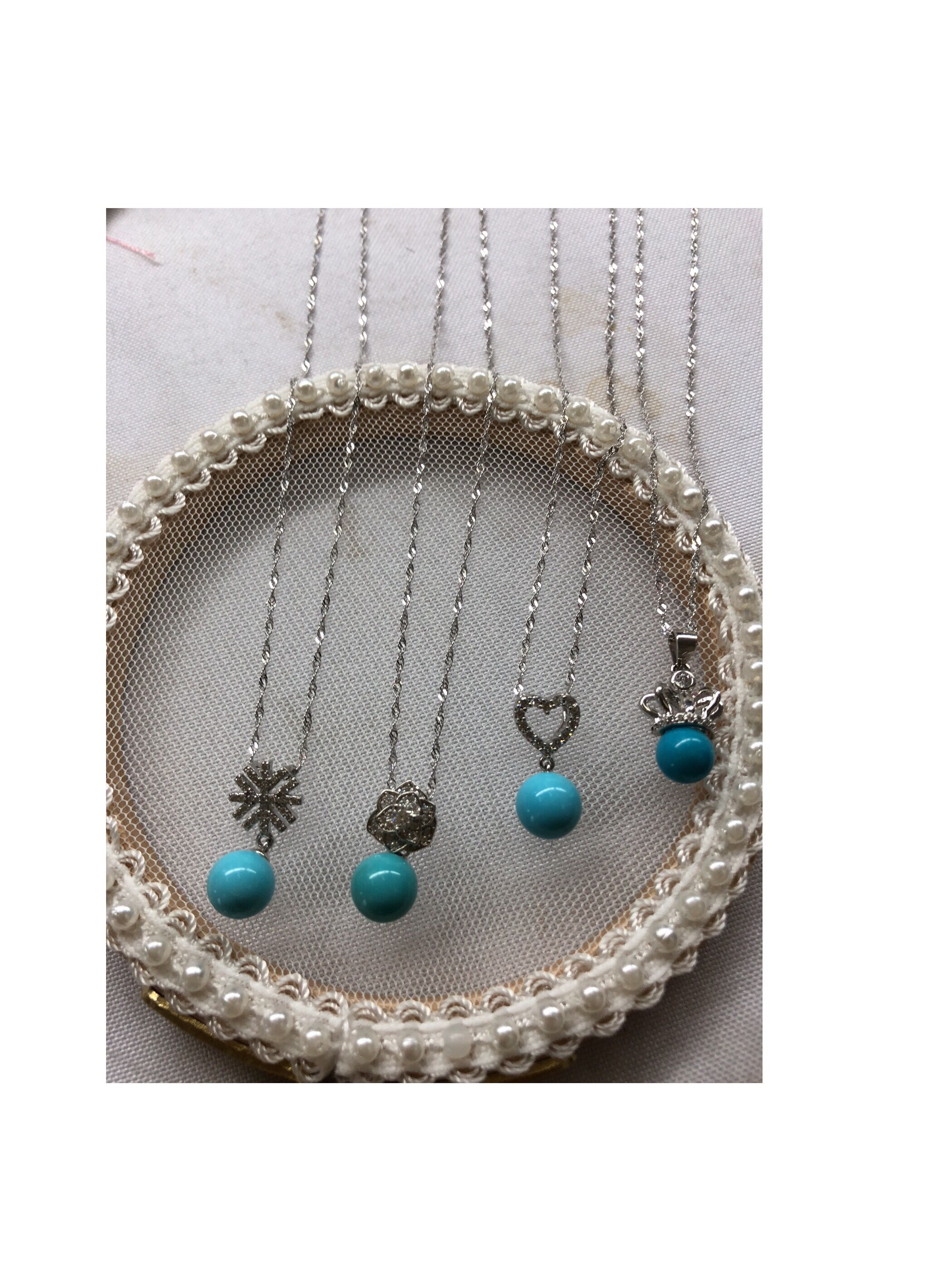 여성용 목걸이 여름 쇄골 체인 펜던트 심플 천연 청록색 블루 하이 도자기 하이 블루 다목적  펜던트 체인