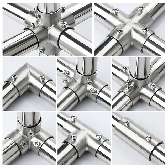 Stainless steel thickened round tube angle linker clothes rod fixed elbow round tube linker three-in-one connection