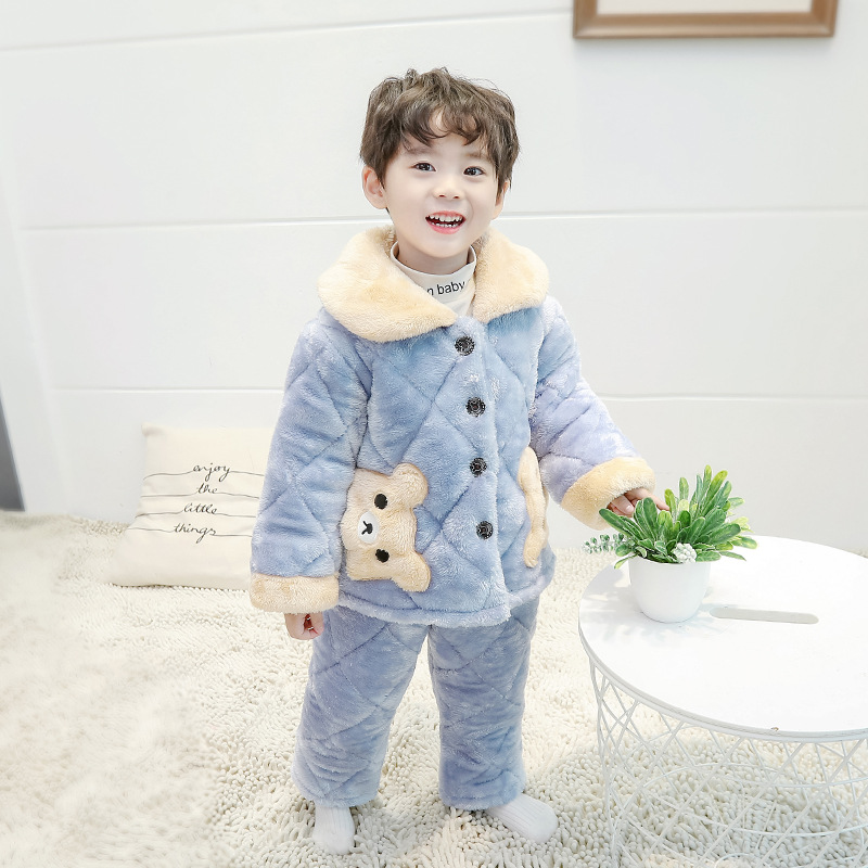 TWO-YEAR-OLD BABY BOY WINTER VELVET THICK LOUNGEWEAR 1 TO 3 YEARS OLD BOY 2 COTTON WARM 4 SMALL AND MEDIUM-SIZED CHILDRENS PAJAMA SET