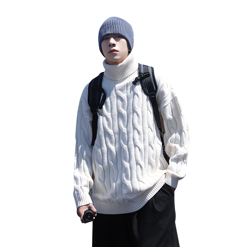 TRENDY BRAND TURTLENECK SWEATER MENS AUTUMN AND WINTER HANDSOME TWIST KNITWEAR INS TREND LOOSE SOLID COLOR BOTTOM LINE CLOTHES TIDE