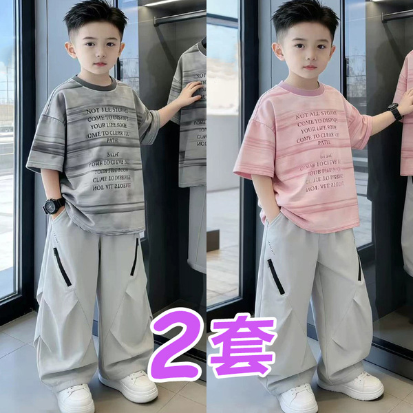 男童短袖t恤套装2026新款炸街痞帅儿童夏装男孩童装大童夏两件套 — 4