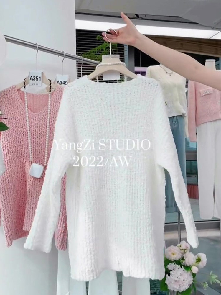 MILK WEAR SOFT WAXY SWEATER JAPANESE LAZY RETRO HIGH-END LOOSE WHITE KNIT SWEATER WOMENS EARLY AUTUMN