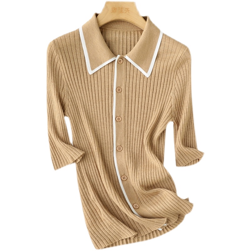 MINT GREEN POLO NECK KNIT SHORT SLEEVE T-SHIRT WOMENS SUMMER 2024 MILK CHIC TOP DESIGN SENSE NICHE LUXURY