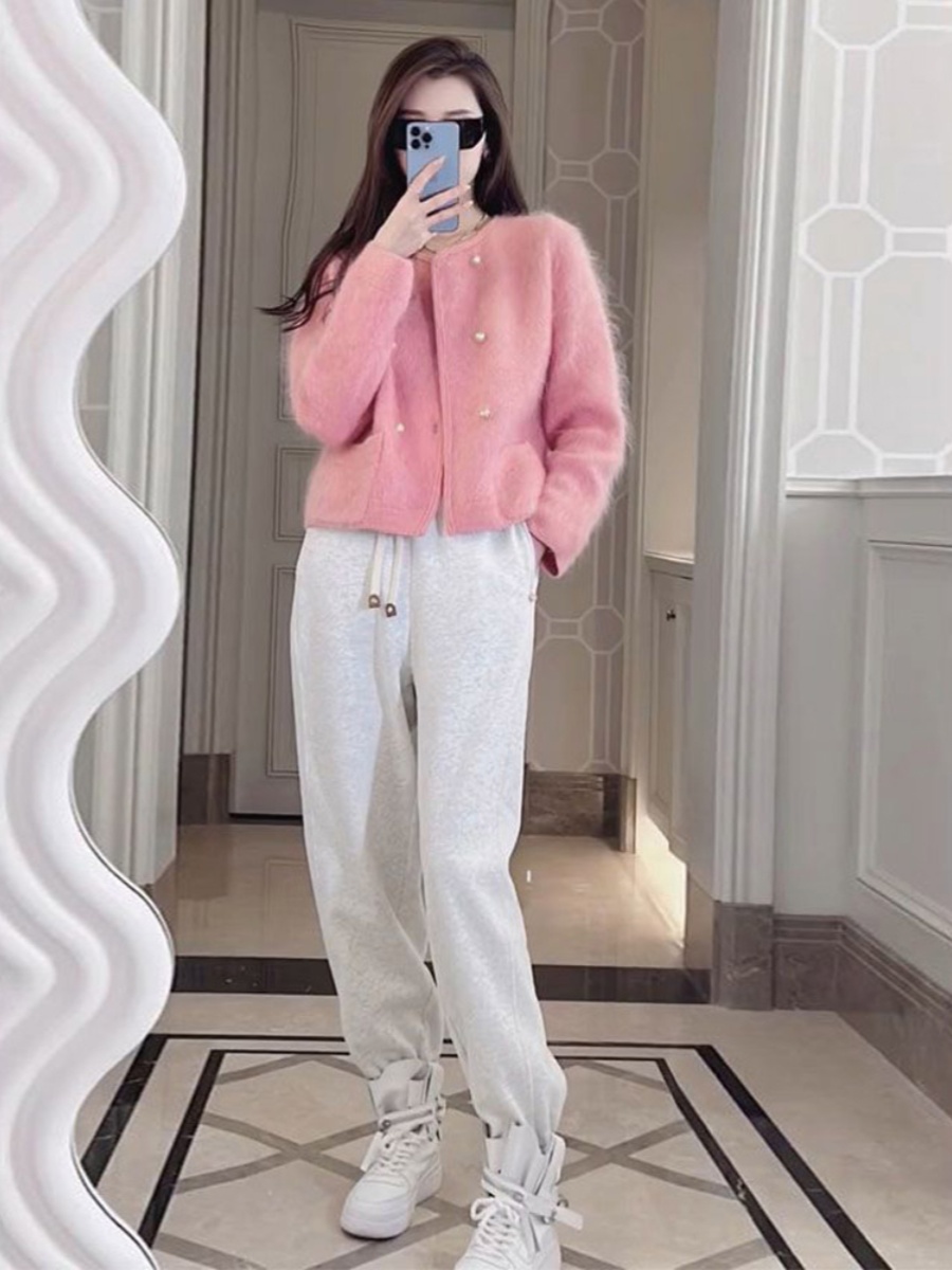 2024 NEW STYLE LAZY STYLE PINK RACCOON FLEECE MILK FUFU SWEATER KNITTED CARDIGAN JACKET WOMENS AUTUMN AND WINTER