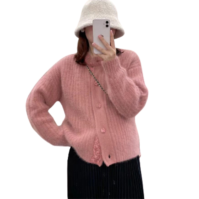IN 2024 THE NEW HOT HEAVY INDUSTRY CHIC PEACH PINK RACCOON FLEECE SWEATER JACKET WOMENS AUTUMN AND WINTER CLOTHES ARE MATCHED GENTLENESS