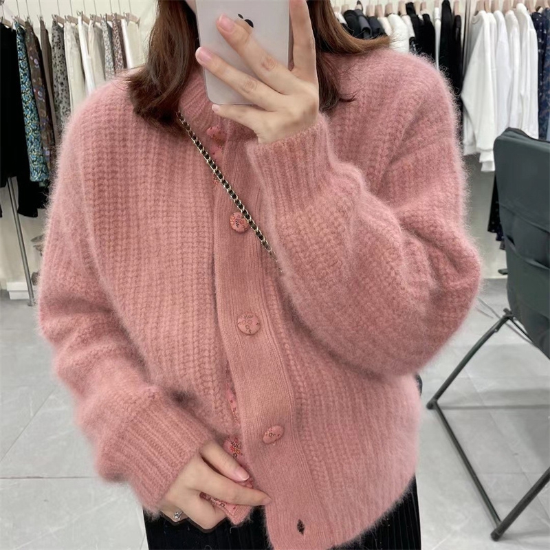 IN 2024 THE NEW HOT HEAVY INDUSTRY CHIC PEACH PINK RACCOON FLEECE SWEATER JACKET WOMENS AUTUMN AND WINTER CLOTHES ARE MATCHED GENTLENESS