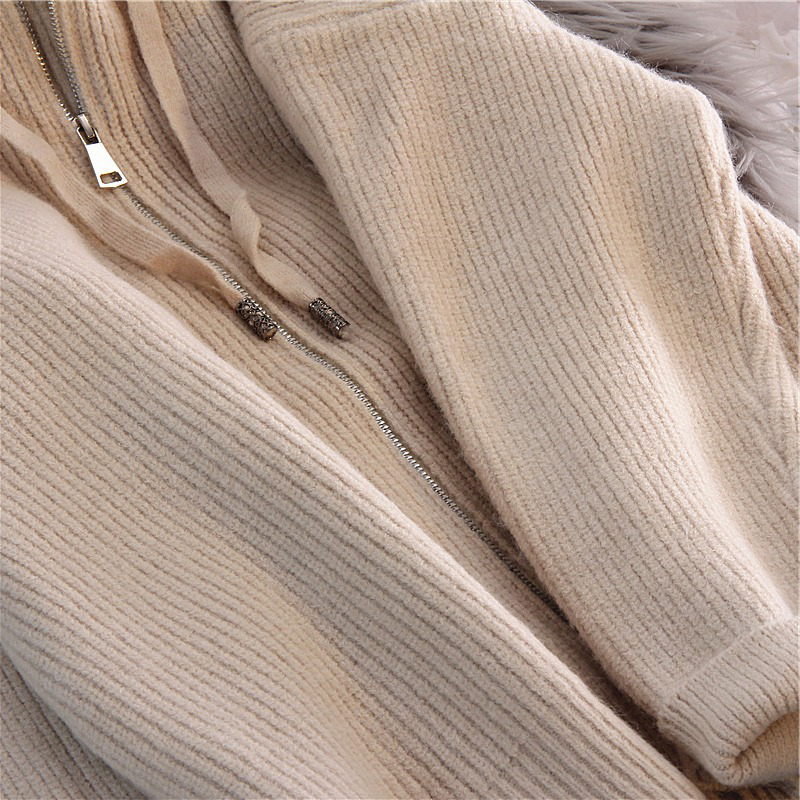 2024 NEW FALL|WINTER JAPANESE LAZY RETRO SOLID COLOR HOODED KNITWEAR ZIP UP SWEATER JACKET WOMENS CARDIGAN