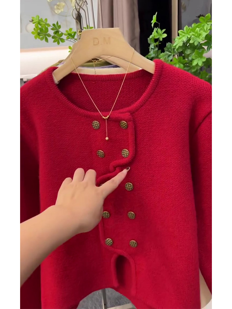 2024 AUTUMN AND WINTER NEW PRO-CHILD CLOTHES CHRISTMAS AND NEW YEAR RED HIGH-END SENSE SUPER GOOD-LOOKING SWEATER JACKET KNITTED CARDIGAN