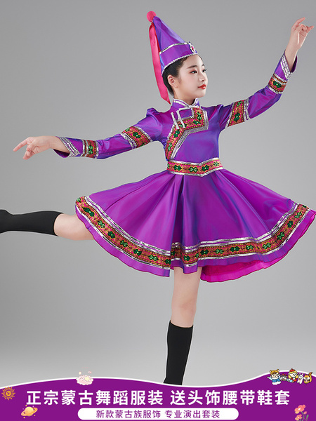 蒙古族儿童演出服女童蒙古舞蹈服装幼儿民族服饰蒙族蒙古袍表演夏 — 2
