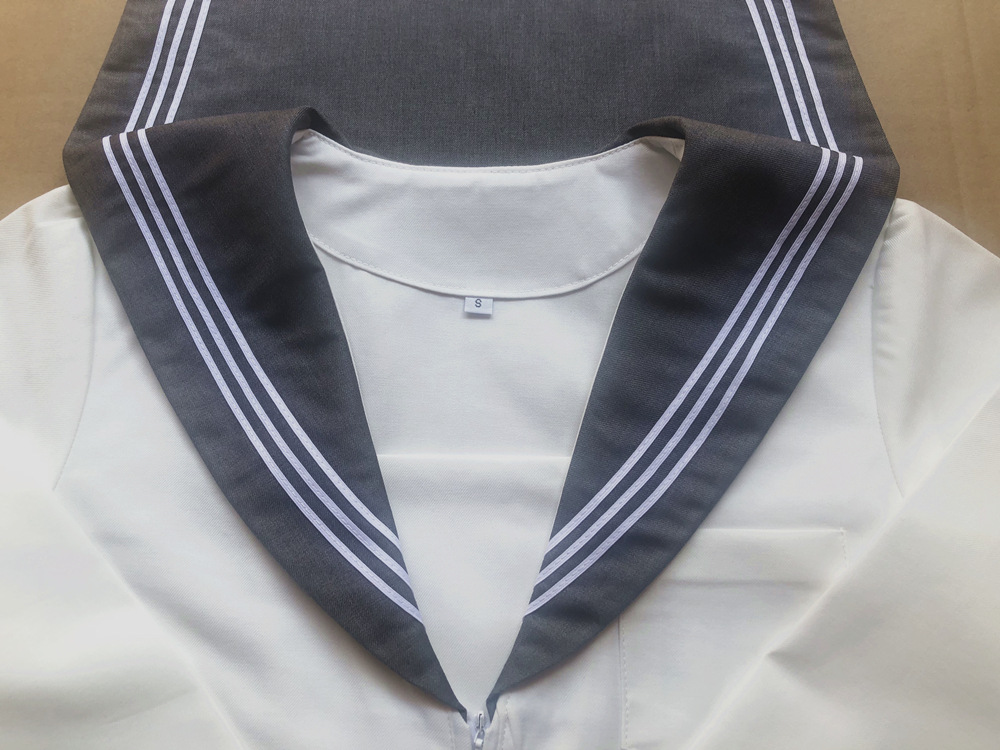 ORTHODOX BASIC GRAY-COLLAR WHITE THREE JK UNIFORM LONG SLEEVES SHORT SLEEVE KANSAI PLACKET SAILOR SUIT PLEATED SKIRT SET