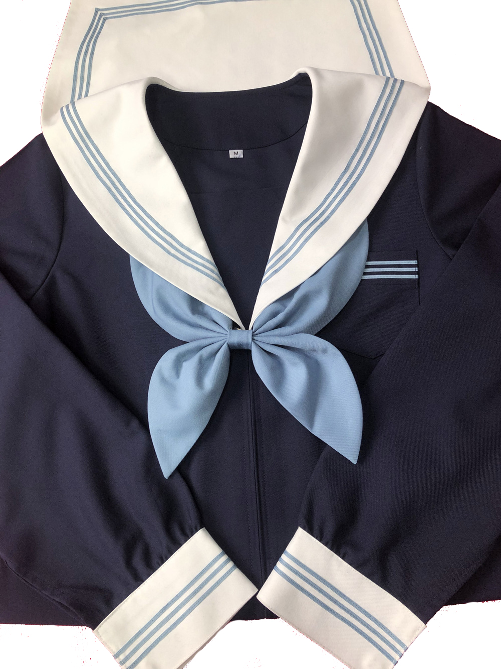 ORTHODOX WHITE-COLLAR BLUE THREE MAIN LINE JAPAN JK UNIFORM LONG SLEEVE KANSAI PLACKET SAILOR SUIT MID WEAR PLEATED SKIRT SET