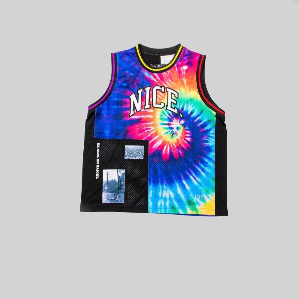 WOODSTOCK NICE KICKS 공동 50주년 기념 레인보우 타이다이 스포츠 유니폼과 조끼[남성 및 여성용]