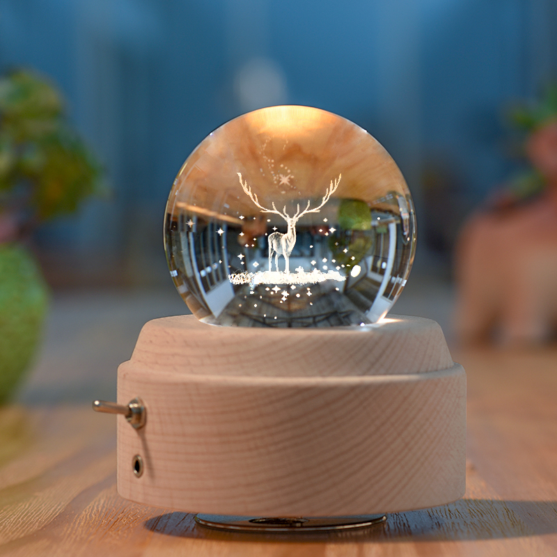 새시 크리스탈 볼 엘크 뮤직 박스 뮤직 박스 여자 친구와 남자 친구를위한 10 살 소녀 생일 소녀 선물
