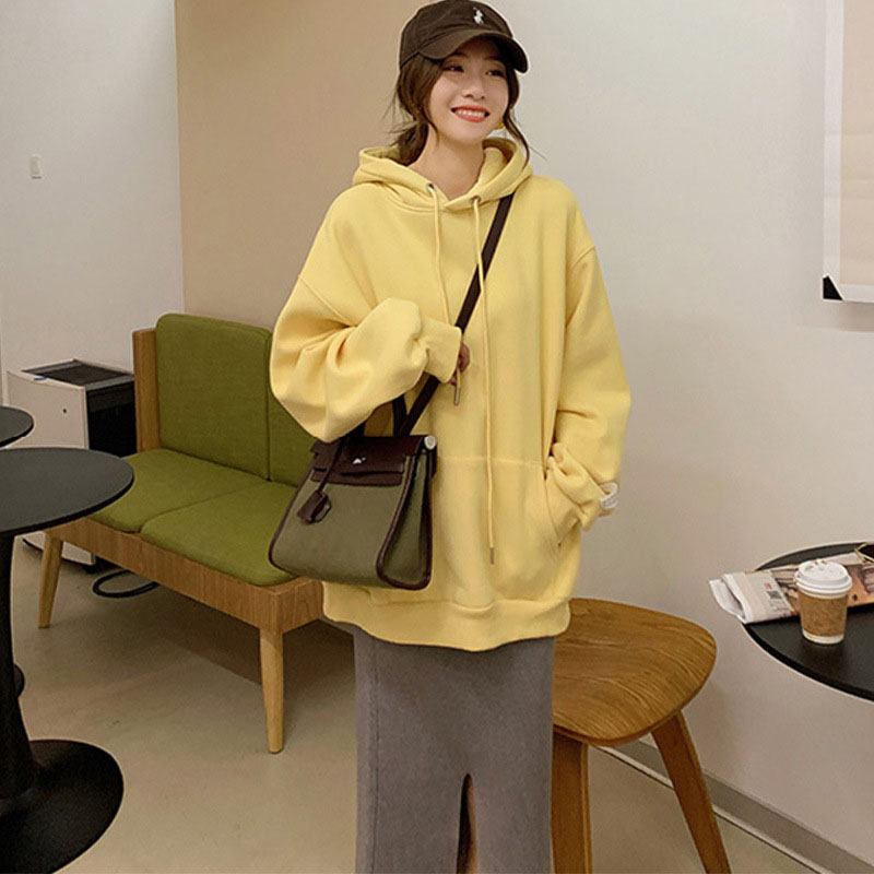THE COUNTER MALL WITHDREW THE HIGH-END HOT AUTUMN AND WINTER COTTON WOMENS YELLOW HOODED AND THICKENED SWEATSHIRT WOMENS SPRING THIN STYLE