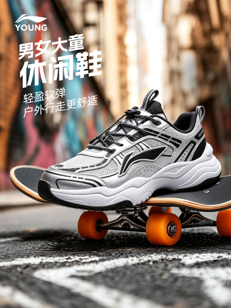 李宁儿童老爹鞋2026新款秋季款男童鞋女中大童青少年运动鞋跑步鞋