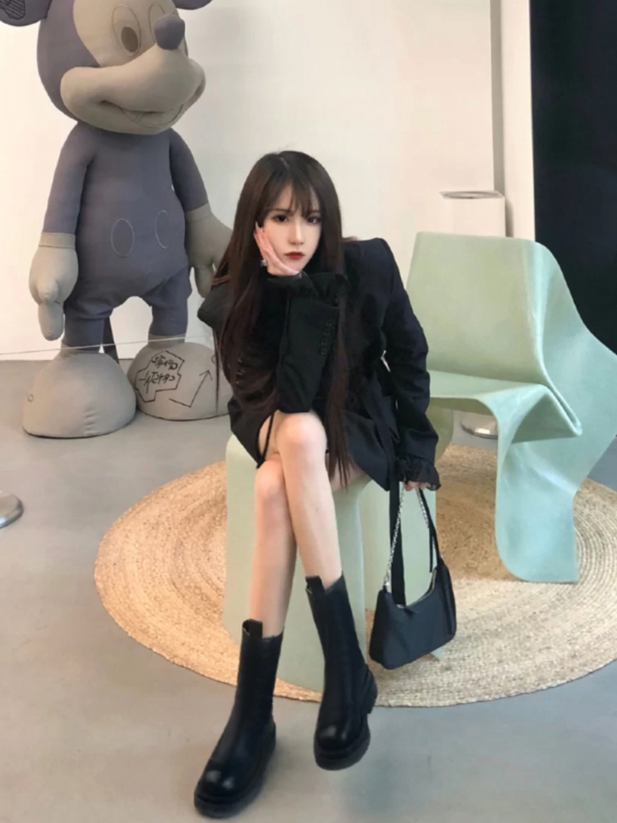 밀란 스튜디오  가죽 마틴 부츠 슬리밍 브리티시 스타일 미드 종아리 두꺼운 밑창 첼시 나이트 여성용 숏부츠