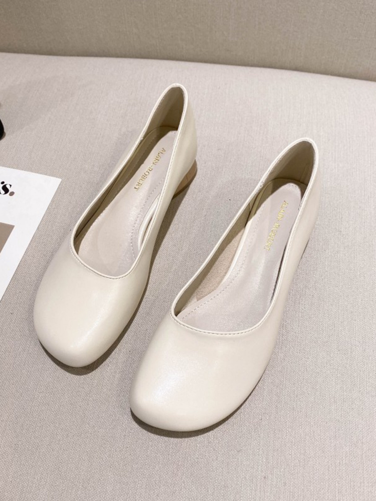 밀라노 스튜디오 2024 새로운 프랑스 레이디 다목적 두꺼운 뒤꿈치 엄지 발가락 인형 신발 얕은 입 플랫 여성 신발