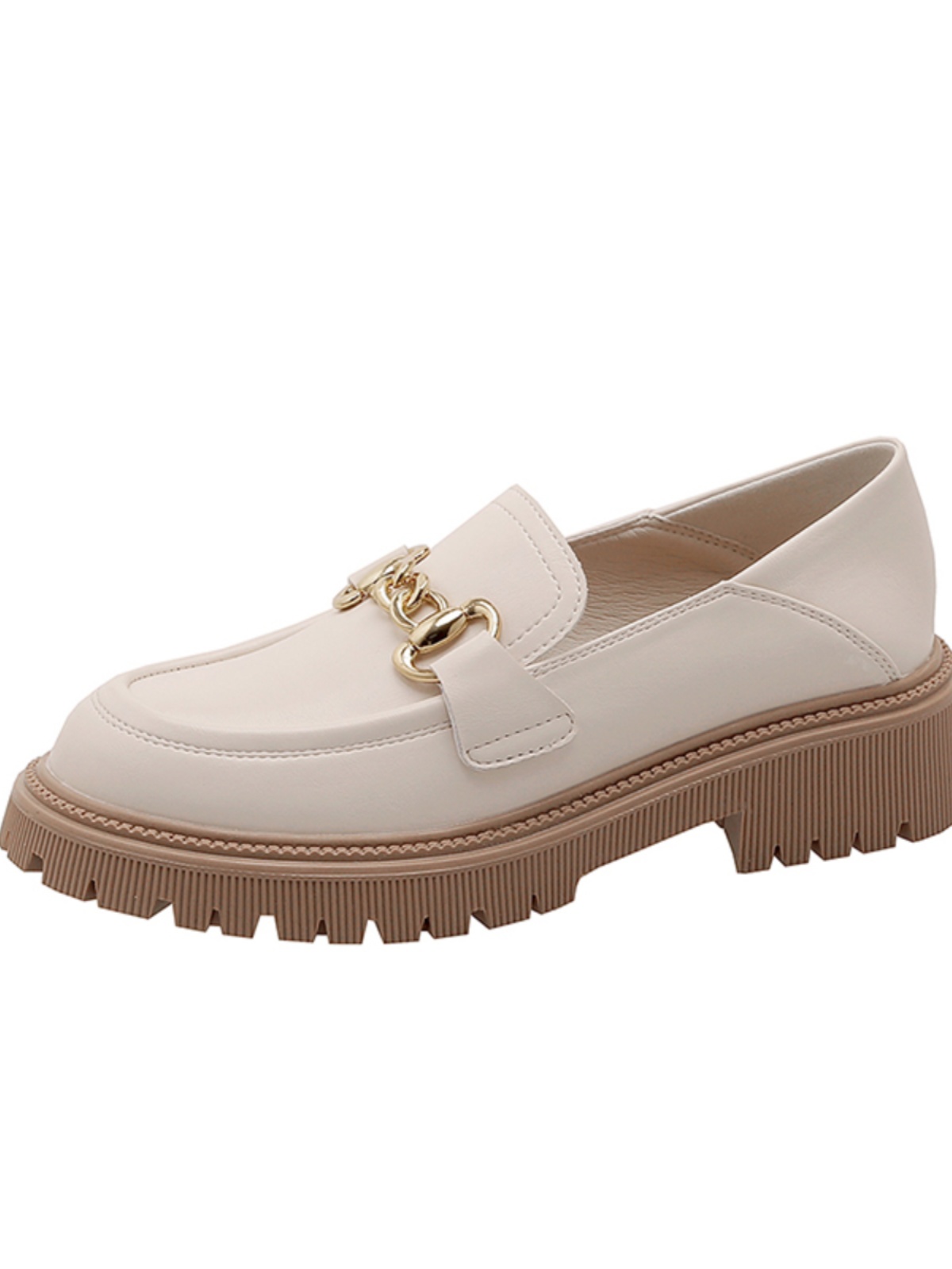 밀라노 스튜디오 여성용 로퍼 영국 스타일 플랫 밑창 여성용  가죽 둥근 발가락 두꺼운 밑창 여성용 작은 가죽 신발