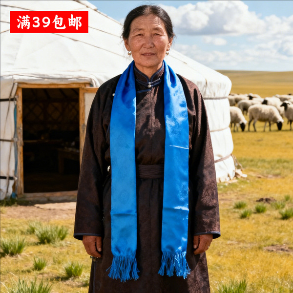 哈达舞蹈道具布条儿童蒙古族藏族吉祥八宝提花白色彩色围巾旅游会