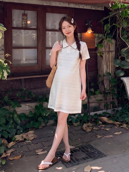 孕妇装女夏连衣裙2026新款法式宽松遮肚花边polo领长裙夏季孕妇裙 — 4