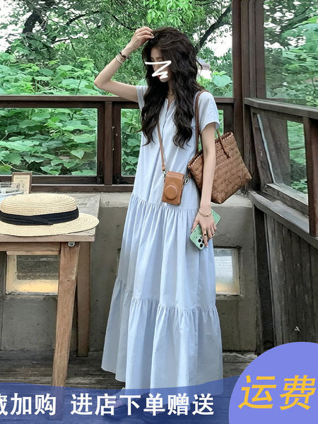 孕妇连衣裙夏装2026新款遮肚子不显怀洋气大码孕期a字长裙夏季女 — 4
