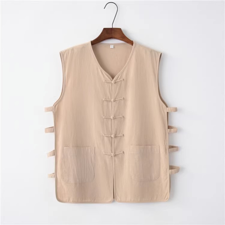 CHINESE STYLE RETRO LINEN VEST MENS SUMMER THIN BREATHABLE TANG DRESS VEST SLEEVELESS T-SHIRT COTTON LINEN KAN SHOULDER GOWN