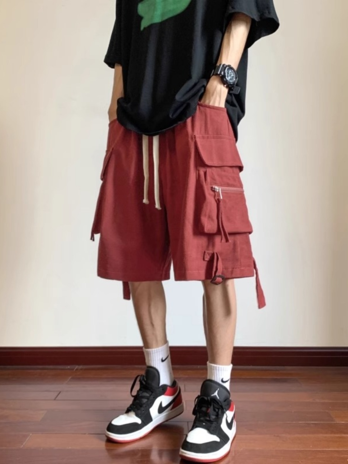 CARGO SHORTS MENS SUMMER 2024 NEW AMERICAN RETRO FASHION BRAND LOOSE WIDE-LEG STRAIGHT-LEG CASUAL FIVE-POINT PANTS