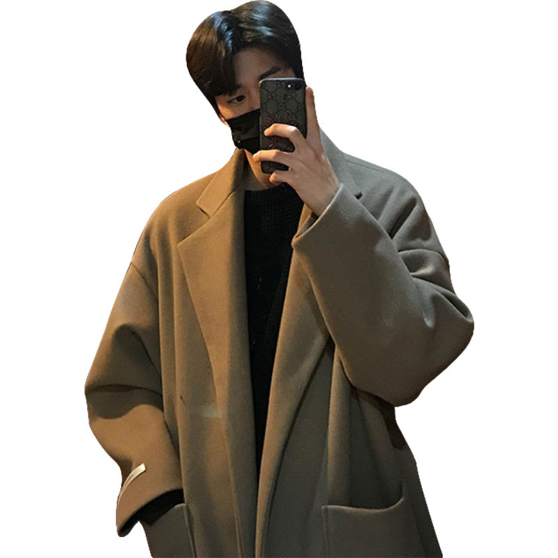 HIGH-QUALITY WOOLEN COAT MENS SPRING AND AUTUMN KOREAN VERSION OF THE TREND HANDSOME WINDBREAKER MID-LENGTH NIZI JACKET DESIGN IS NICHE