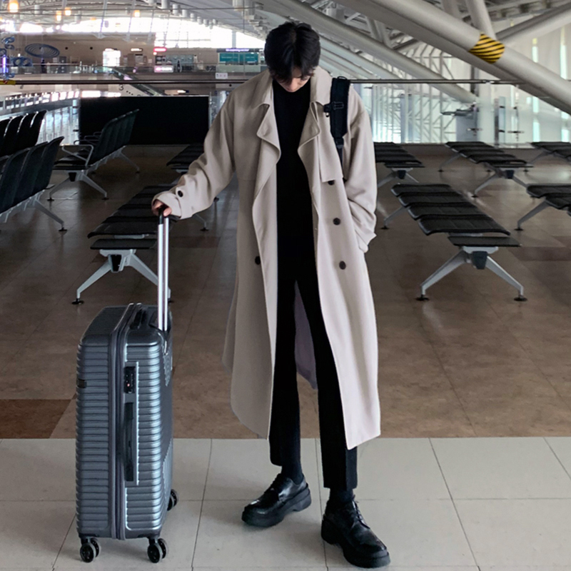 TRENCH TRENCH COAT MENS MIDI COAT AUTUMN AND WINTER THICKENED KOREAN STYLE COAT OVER-THE-KNEE CTHULHU CLERICAL
