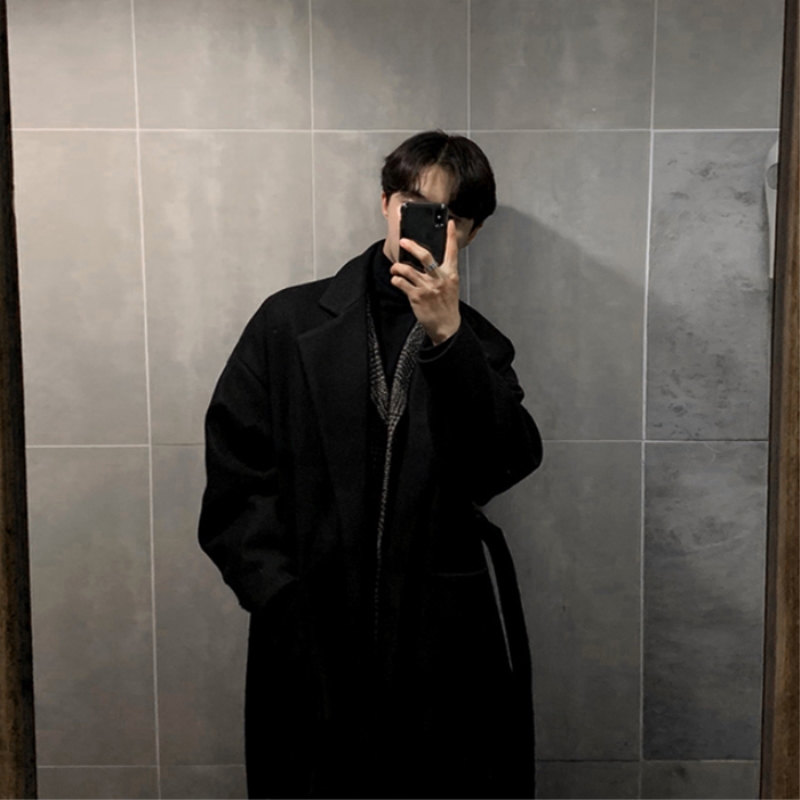 HIGH-QUALITY WOOLEN COAT MENS SPRING AND AUTUMN KOREAN VERSION OF THE TREND HANDSOME WINDBREAKER MID-LENGTH NIZI JACKET DESIGN IS NICHE