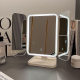 Dormitory LED desktop desktop makeup mirror storage box shell three-sided folding dressing mirror mirror fairy enlargement and replenishing light