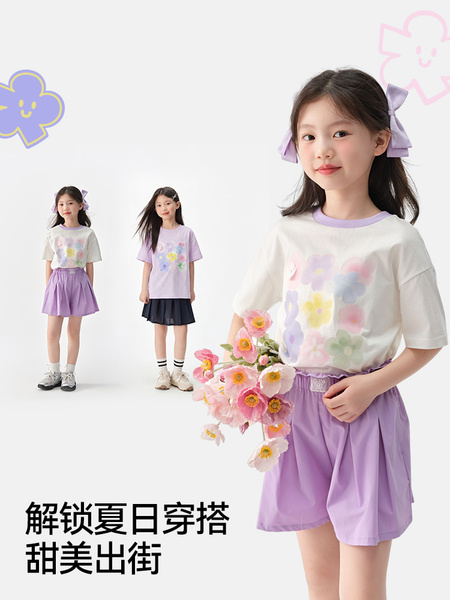 森马儿童短袖T恤2025夏季新款舒适宽松印花女童装设计感上衣小众 — 5