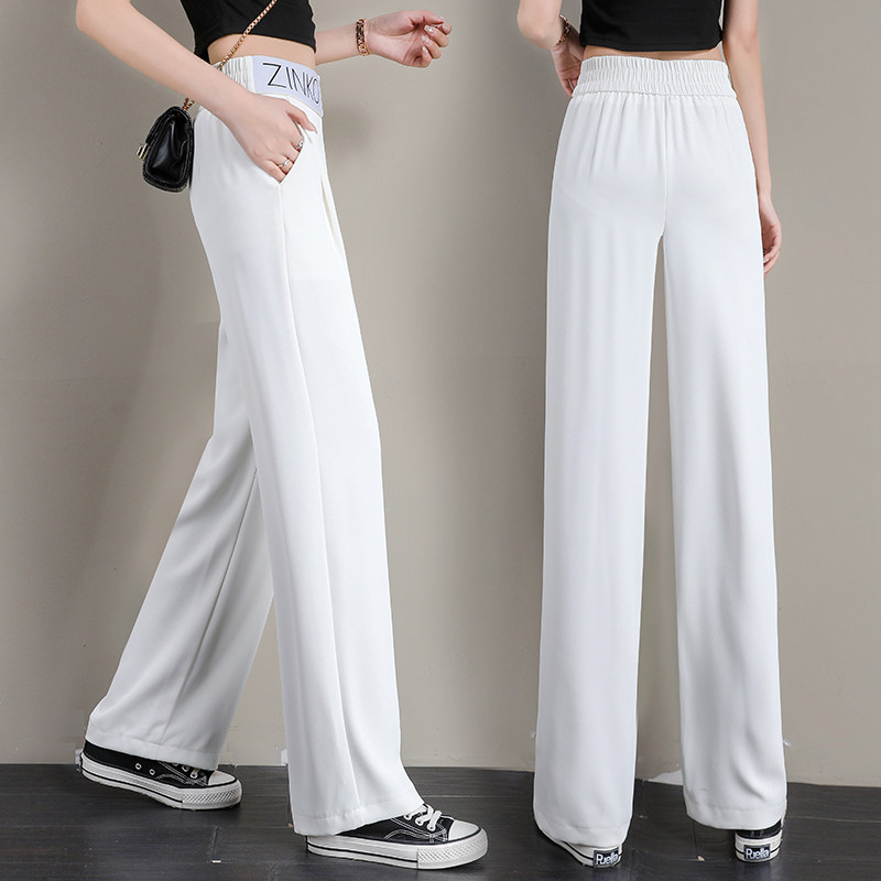 ICE SILK WIDE-LEG PANTS WOMENS SUMMER 2024 NEW SUNSCREEN HIGH-WAISTED THIN DRAPE SLACKS LOOSE MOP STRAIGHT PANTS
