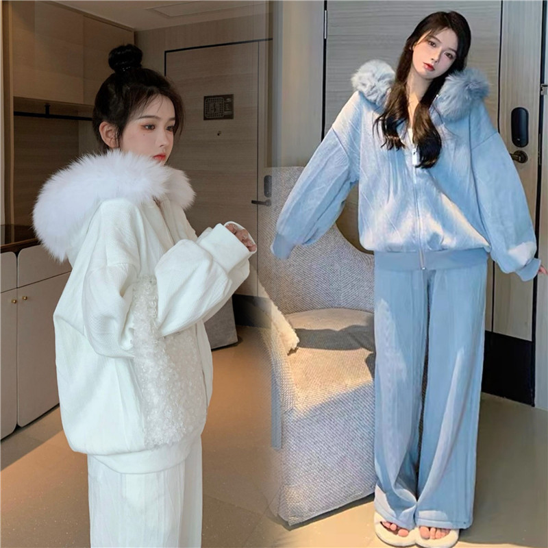 BRITISH NEXT KISS MATERNITY AUTUMN AND WINTER SUIT FASHIONABLE TEMPERAMENT PREMIUM VELVET SWEATSHIRT WIDE-LEG PANTS TWO-PIECE SET