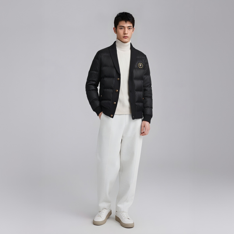 SHINY DOWN JACKET MENS NEW WINTER TRENDY BRAND HOT EUROPEAN GOODS TREND LAPEL SHORT THICKENED GENUINE JACKET MEN
