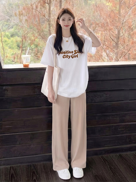 孕妇短袖t恤套装夏季薄款松弛感通勤产检休闲孕期上衣冰丝裤穿搭 — 5