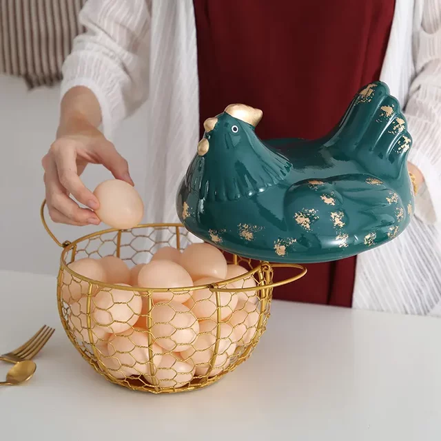 Nordic ins chicken storage basket with lid, iron decorative egg storage box, portable kitchen portable shape