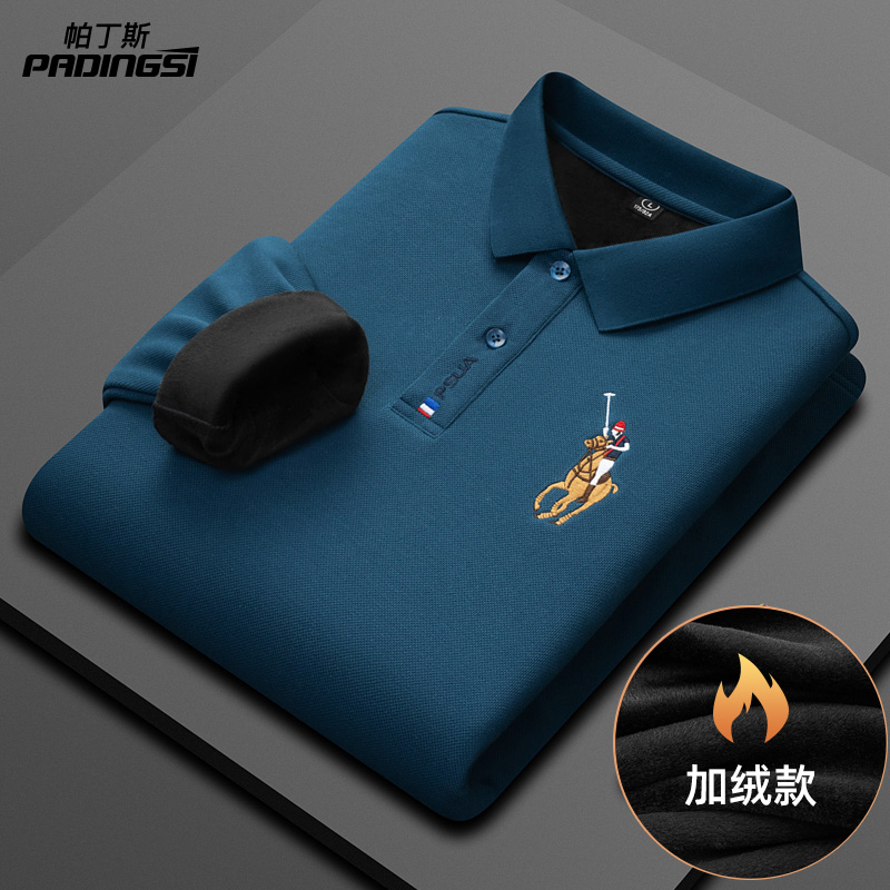 THE BRANDS HIGH-END LAPEL LONG SLEEVE T-SHIRT MENS VELVET PADDED WARM POLO SHIRT DAD PACK PLUS SIZE BAO ROMAN MARKED A