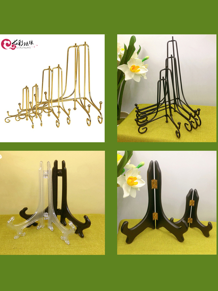 景泰蓝掐丝珐琅画手工DIY材料摆件实木黑色塑料金色黑色铁支架子