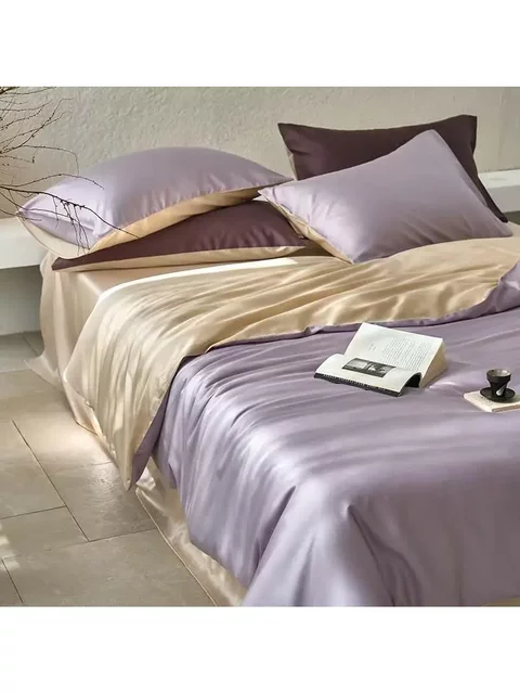 Household solid color tensile four-piece set for summer naked sleeping long velvet cotton sheets and bedding products with skin-friendly ice silk light luxury style