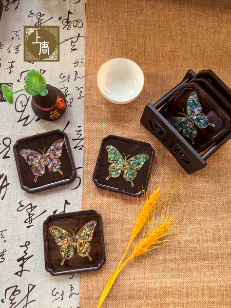 免掐丝螺钿DIY材料包贝壳杯垫【蝴蝶】团建