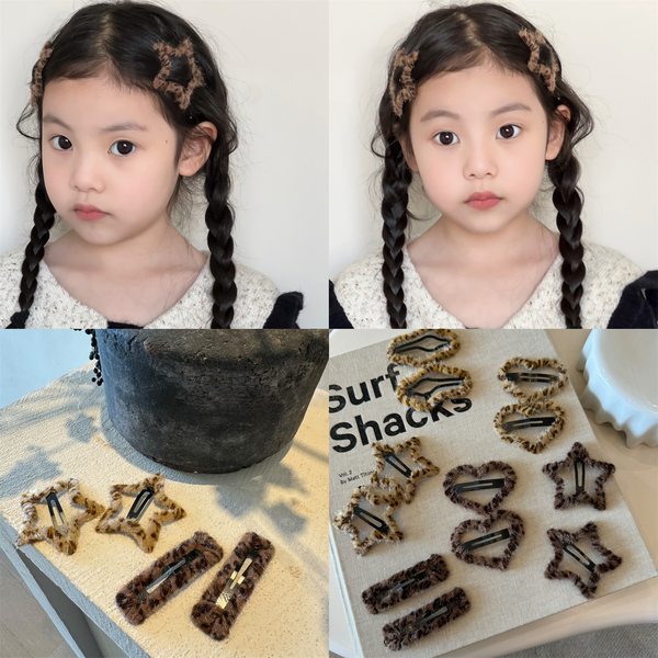 秋冬毛绒绒豹纹五角星bb夹儿童洋气韩版碎发夹边夹刘海夹宝宝发夹