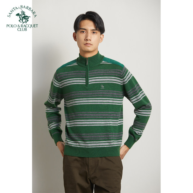 St. Paul men's cardigan business casual autumn style thickened striped stand collar half turtleneck pullover sweater top