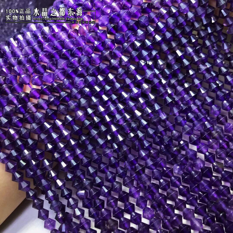 5.5X6MM 천연 우루과이 자수정 컷 앵글 비행 접시 뾰족한 비즈 다이아몬드 표면 프리즘 모양의 접시 비즈 루스 비즈 반제품