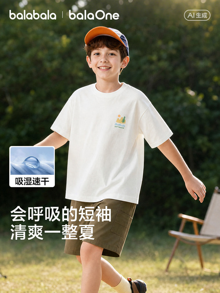 巴拉巴拉童装儿童短袖t恤男童女童宝宝2026夏装纯棉速干亲子上衣