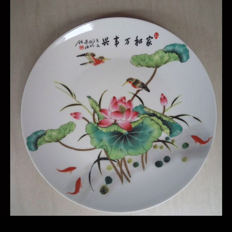 JINGDEZHEN 다채로운 연꽃 장식 도자기 접시 명확하고 우아하고 우아한 장식 매달려 접시 예술 도자기 접시