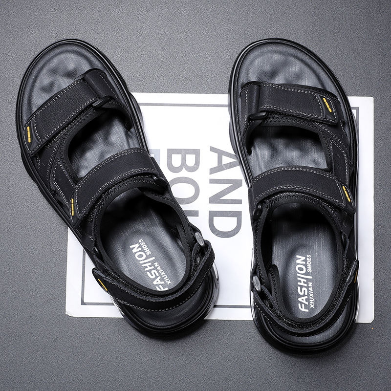MENS SHOES 2024 NEW TRENDY MENS SANDALS MENS SUMMER LEATHER SOFT-SOLED SANDALS FOR WEARING CASUAL BEACH SHOES MEN