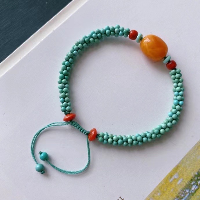 천연 광석 청록색 팔찌 작은 입자 수제 밀랍 버킷 비드 팔찌 유명한 민족 스타일 다목적 선물
