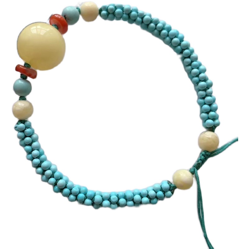 청록색 팔찌 천연 원시 미네랄 작은 입자 청록색 일치하는 밀랍 NANHONG DUOBAO 팔찌 여성을위한